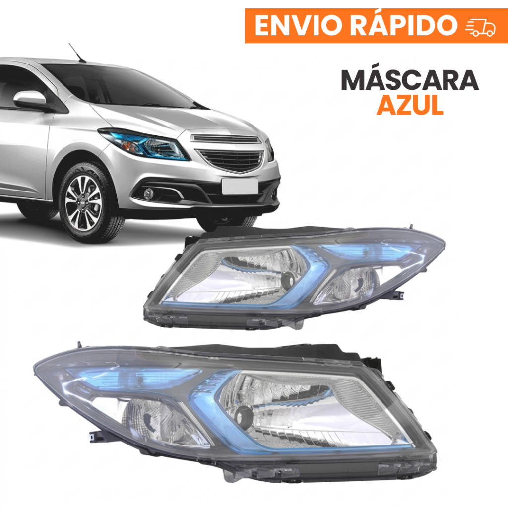 Farol Chevrolet Onix 2012 2013 2014 2015 2016 Cromado Mascara Azul
