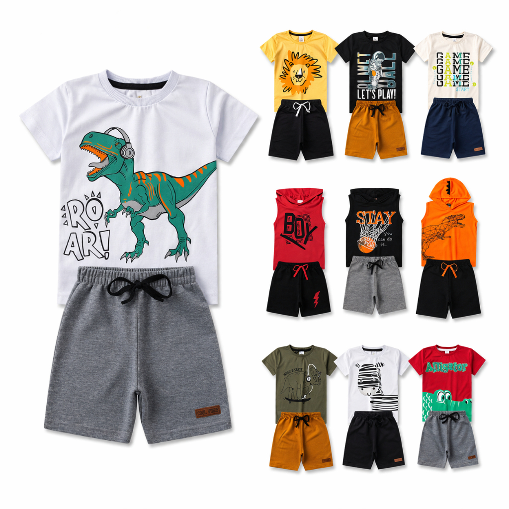 Kit 8 Peças de Roupas Infantil Menino Masculino 4 Camisas + 4 Bermudas Kit 4 Conjuntos OFERTA em Oferta na Shopee