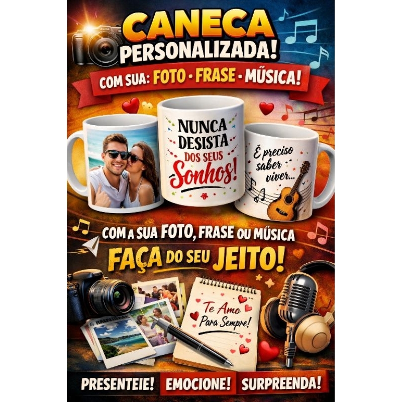 Caneca Branca de Porcelana 325ml Personalizada – Sua Arte Aqui -  Ideal para Sublimação, Fotos, Logos e Presentes