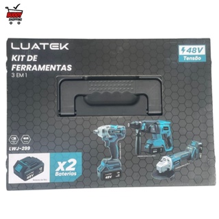 Jogo de Ferramentas Elétricas 3 em 1 Parafusadeira de Impacto Furadeira Esmerilhadeira 48V 4.0Ah Luatek LWJ-299 em Oferta na Shopee
