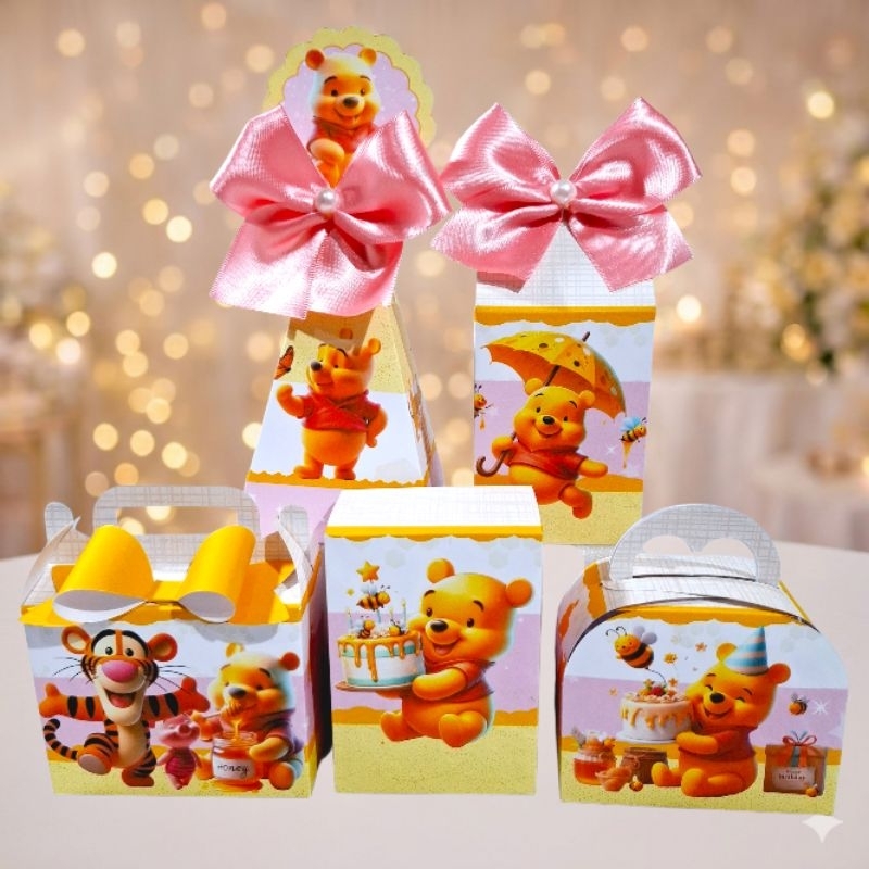 Kit Caixas Personalizados Tema Ursinho Pooh Baby Rosa Menina - Festa - Mimos - Aniversário (PEGUE E MONTE ou MONTADO)