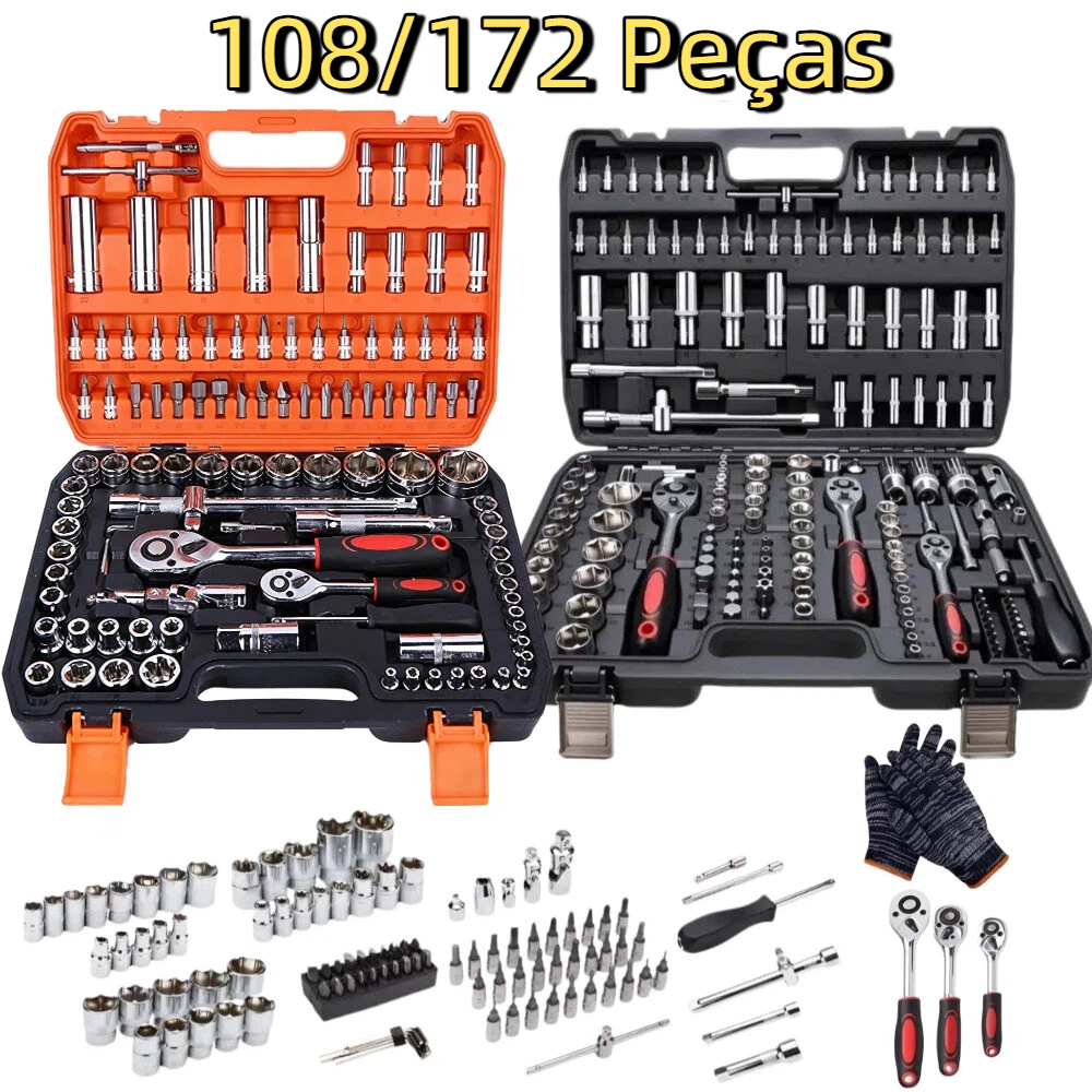 Kit 108/172 Peças Ferramentas CR-V  Chave Soquete e Catraca com Maleta - Multifuncional Profissional