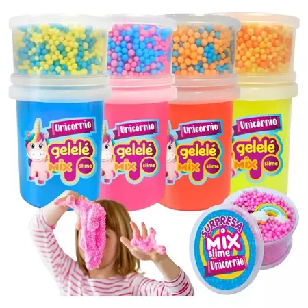 Kit Slime Unicórnio Mix Gelelé Com Surpresa E Bolinhas 152g Diversão