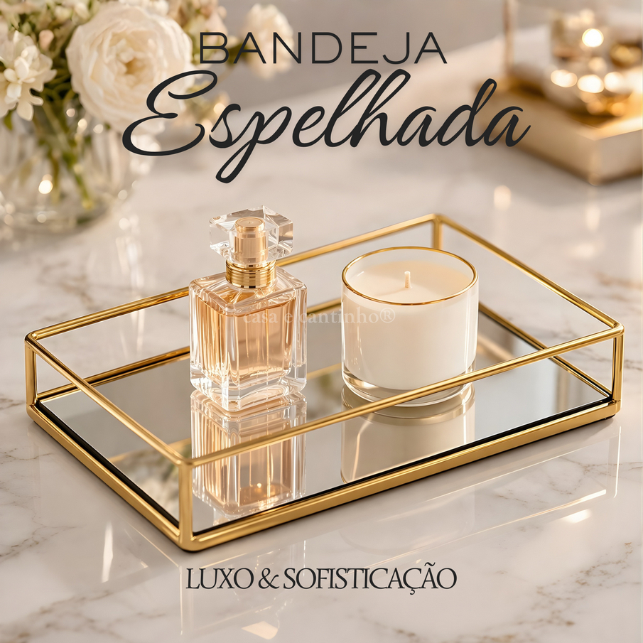 Bandeja Decorativa Espelhada Multiuso Retangular ou Redonda Porta Maquiagem ou Perfume Dourada em Oferta na Shopee