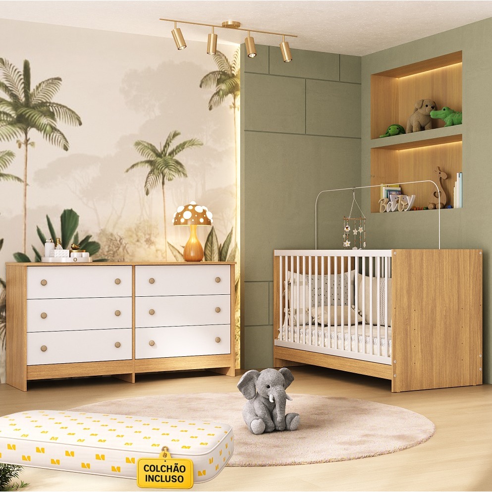 Berço 3 em 1 com Colchão Incluso e Cômoda Framboesa Multimóveis MP4680 3 anos de garantia