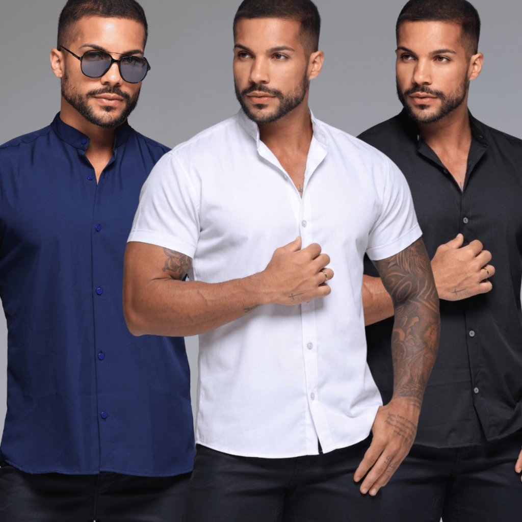 Kit 3 Camisas de Botão Gola Padre Slim Fit Casual Camiseta Gola Padre Tamanho P ao G1