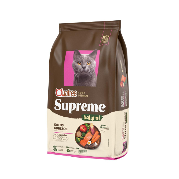 Kit 3 Pacotes Ração Quatree supreme para Gatos Castrados de Frango ou Salmão e Batata Doce