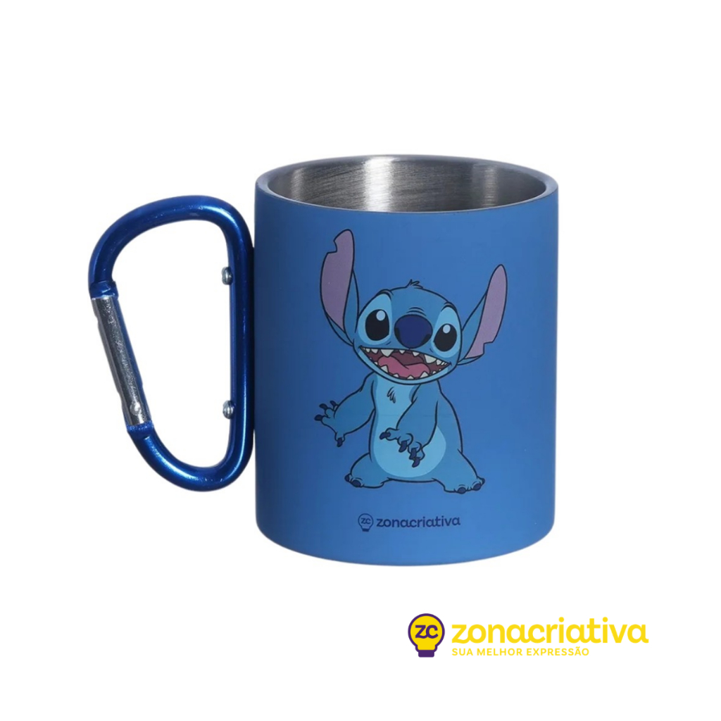 Caneca Térmica Stitch 300ml Aço Inoxidável | Com Alça Mosquetão Produto Original Licenciado Disney