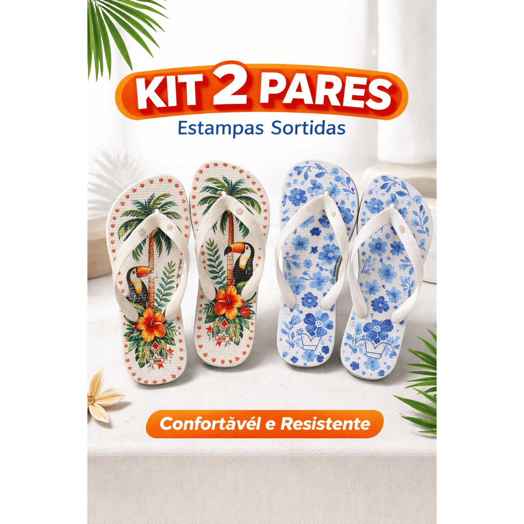 Kit 2 Pares Chinelo Estampado Feminino Confortável Leve Macio Antiderrapante