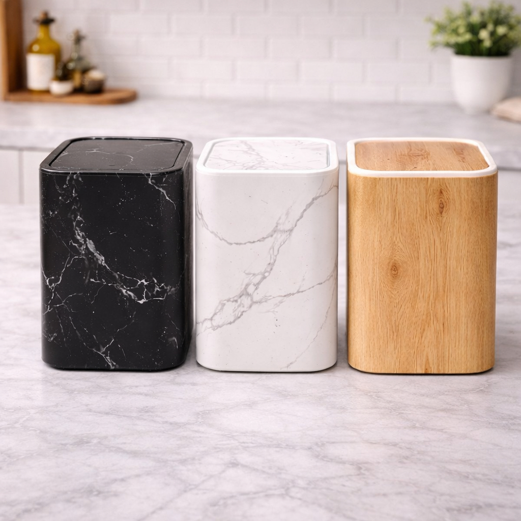 Lixeira Basculante Compacta Mármore – Design Elegante para Banheiro, Lavabo e Cozinha 7litros 9litros