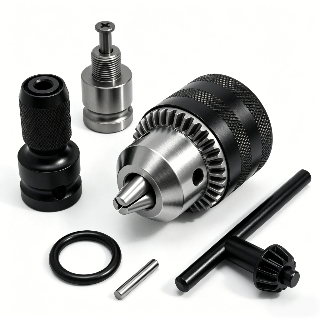 Kit6 Mandril com Chave +  Haste Soquete Adaptador Quadrado Chave De Impacto 1/2Pol Bits 1/4 Engate Rápido Parafusadeira