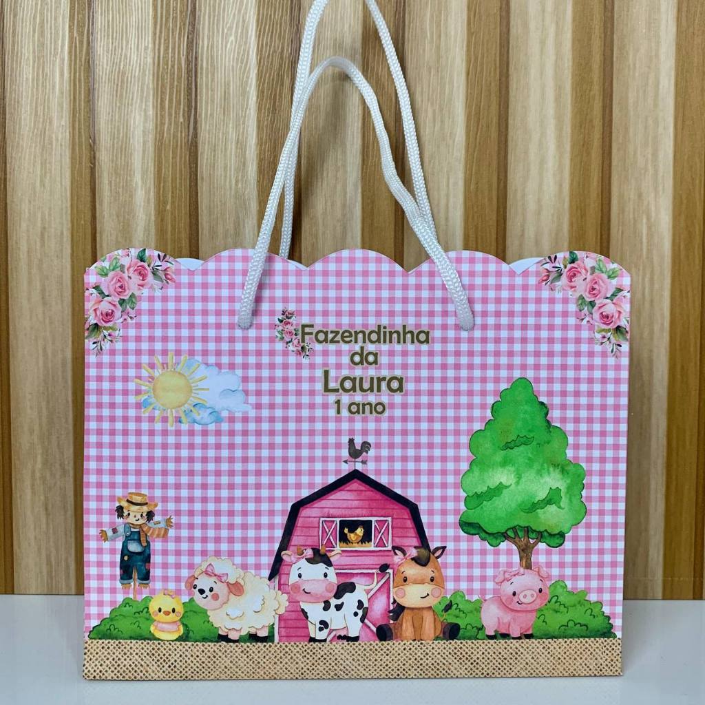SACOLINHA FAZENDINHA ROSA PERSONALIZADA - PEGUE E MONTE- FAZENDINHA MENINA- LEMBRANCINHA FAZENDINHA