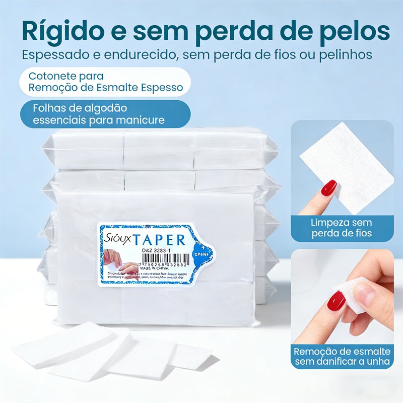 1000pçs Algodão Prensado 100% Natural para Remoção de Esmaltes e Gel UV Rígido Sem Perda de Pelos