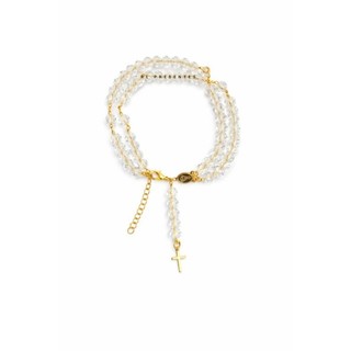 Pulseira Terço de Pulso Folheado a Ouro18k Religioso Cristal Pulseira Terço Pingente