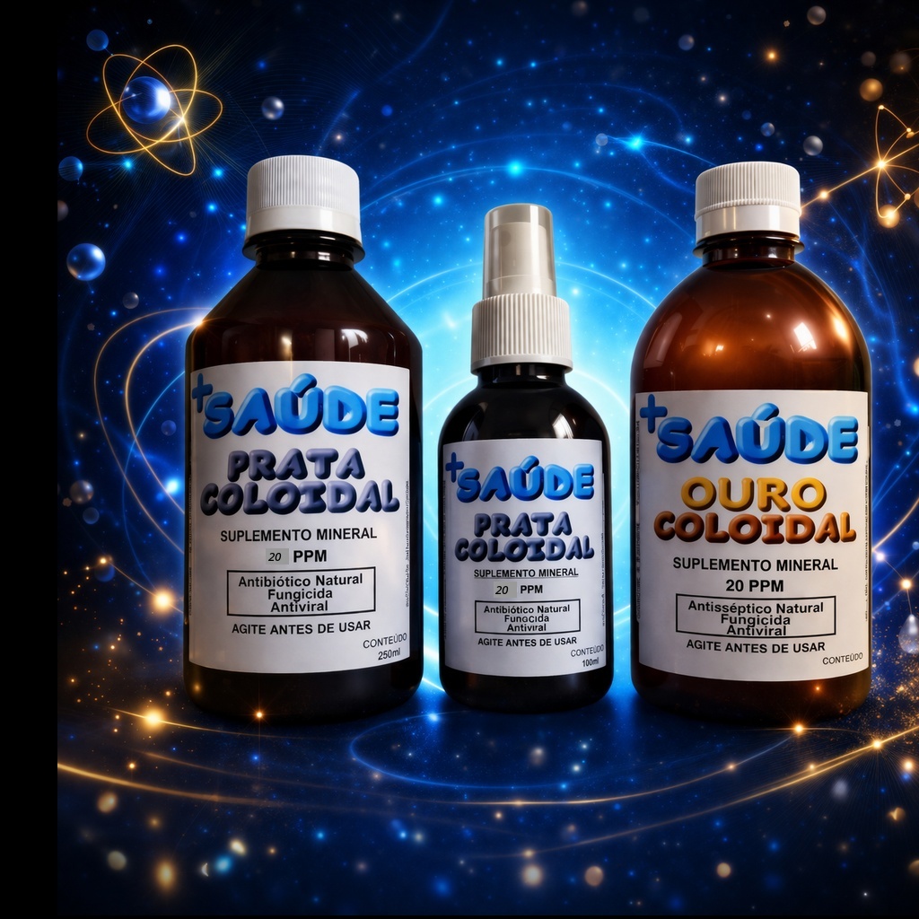 KIT  Prata Coloidal 20ppm 500ml + Ouro coloidal 20ppm 500ml + Prata Coloidal 20ppm Spray 100ml