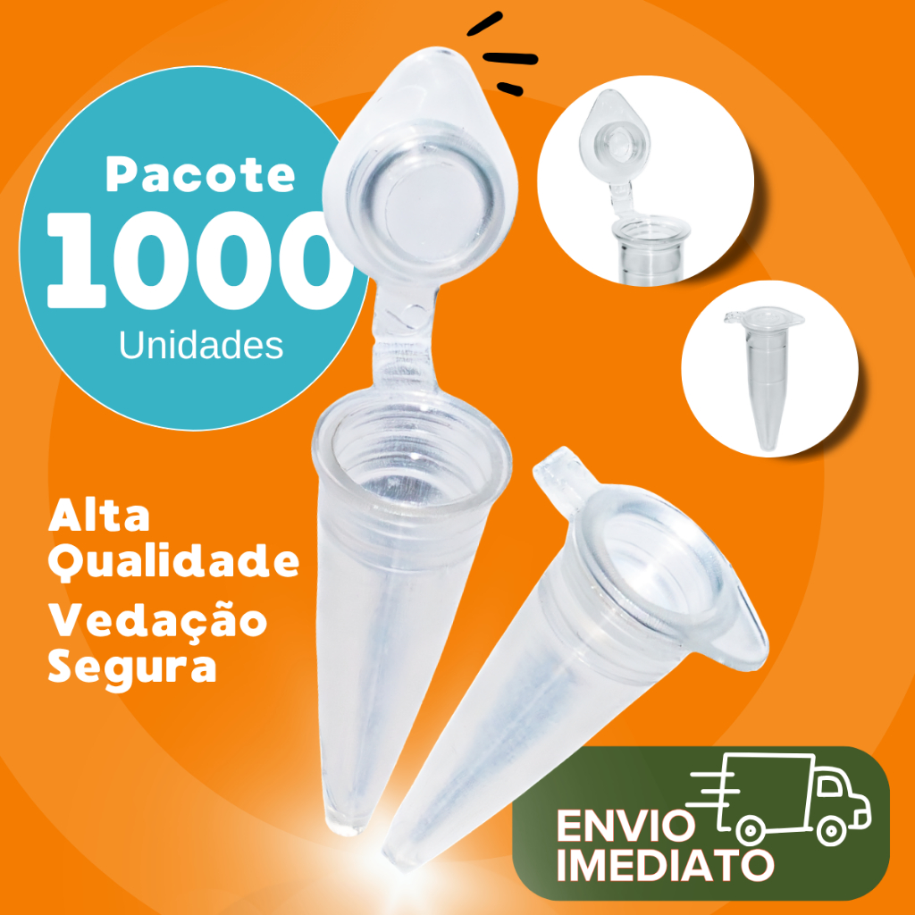 Microtubo 0,6ml Interno 0,65ml Externo Neutro Alta Vedação Pacote 1000 Unidades