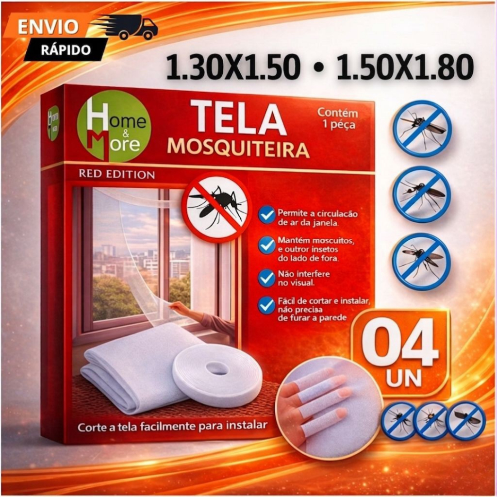 KIT 4/3/2/1 Telas Mosquiteiro Para Janela Eficaz Contra Insetos 130x150 E 150x180 Com Velcro Adesivo Mosquitos