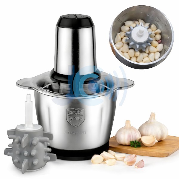 Moedor Elétrico 600W 2L/3L SEM ALÇA Triturador de Carne e Temperos Inox + Descascador de Alho