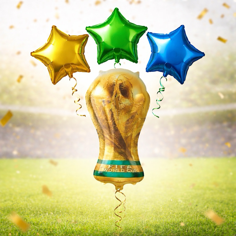 Balão Metalizado Estrela Taça Troféu Copa do Mundo Hexa Brasil 4 peças