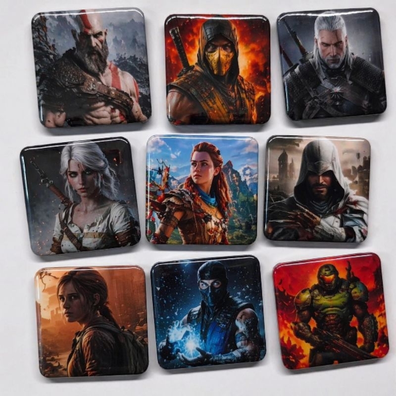Kit Imã Boton Metalizado Gamer Personalizado Diversos Personagens Decoração Geek