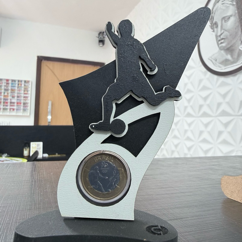 Futebol Troféu Expositor para moeda das Olimpíadas Rio 2016 porta moeda com cápsula