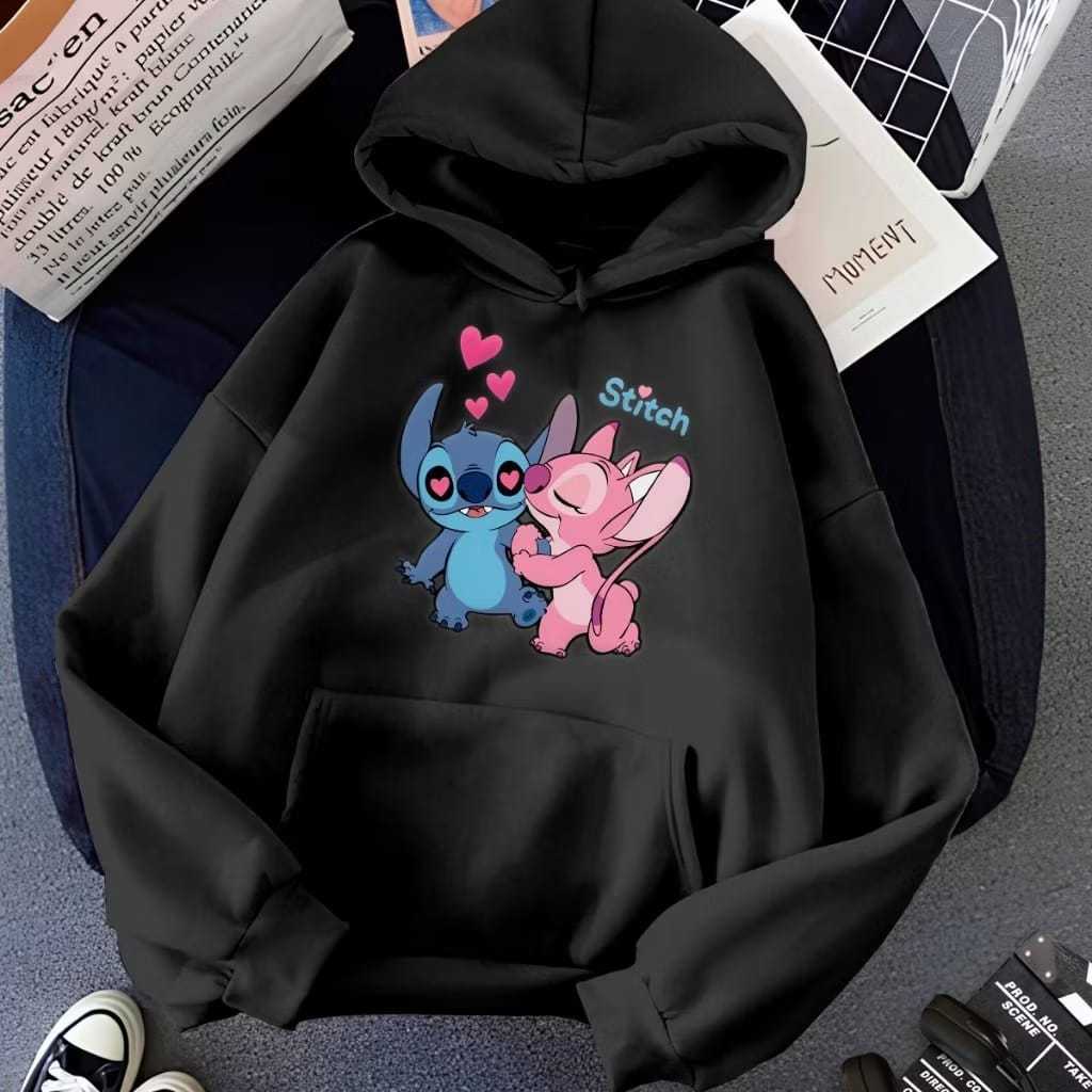 MOLETOM  DE FRIO LILO STITCH CORAÇÃO ESTAMPADO CAPUZ E BOLSO
