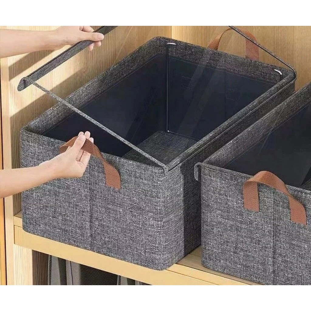 Caixa Organizadora Grande Com Tampa Transparente Dobrável Resistente Multiuso Para Roupas