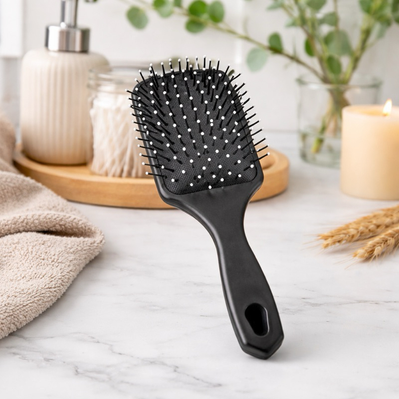 Escova de Cabelo Almofadada Raquete Desembaraçante Preta