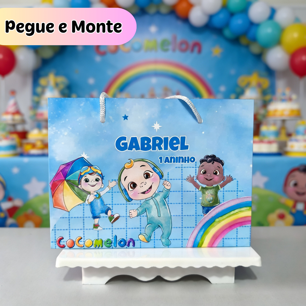 Sacolinha Personalizada Pegue e Monte Cocomelon - Lembrancinha Festa Infantil - Sacola Surpresa