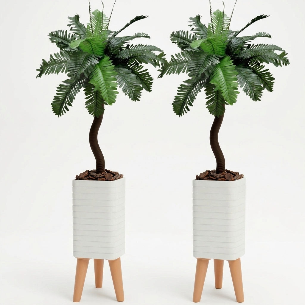 Kit Decorativo Completo 2 Folhagem Artificial C/  Vaso Design Moderno Decoração Para Sala