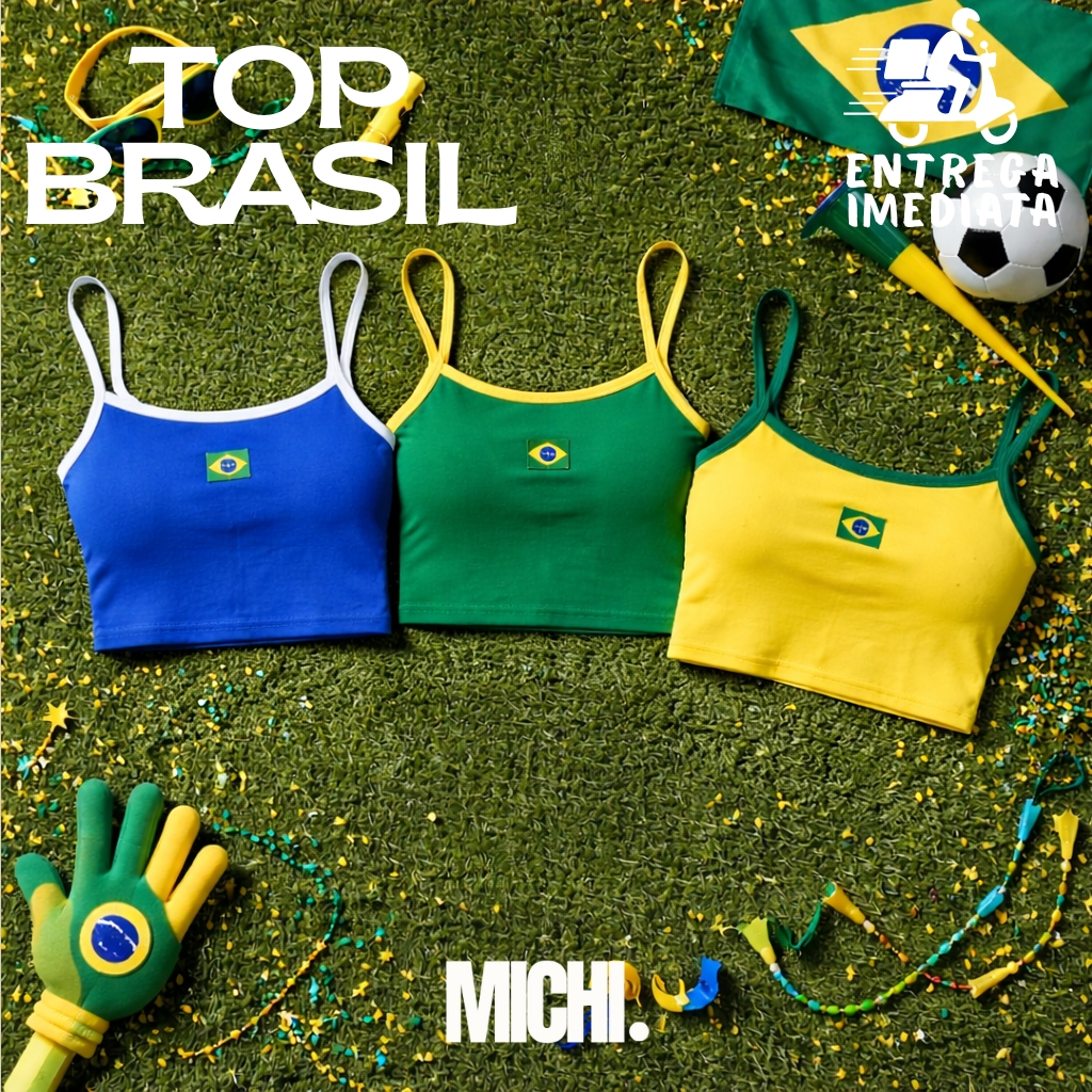 Top Cropped Brasil Feminino Alcinha Suplex Brazilcore Não Transparente Copa Do Mundo Premium
