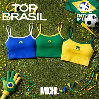 Top Cropped Brasil Feminino Alcinha Suplex Brazilcore Não Transparente Copa Do Mundo Premium