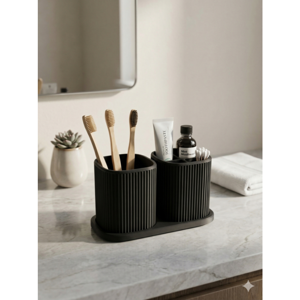 Organizador de Banheiro e Mesa 3 Peças Porta Escova Cotonete Maquiagem Compacto Moderno