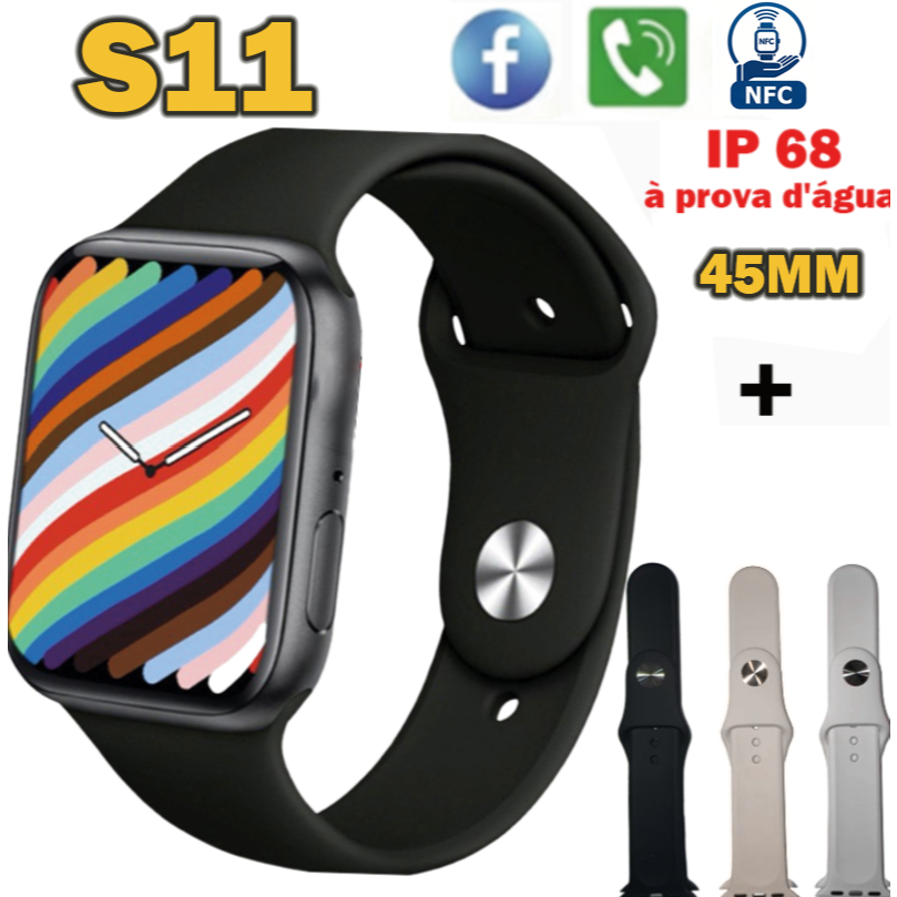 Relógio Inteligente S11 Smartwatch 45mm NFC Chamada Bluetooth IP68 À Prova D'água com 4 Pulseiras em Oferta na Shopee