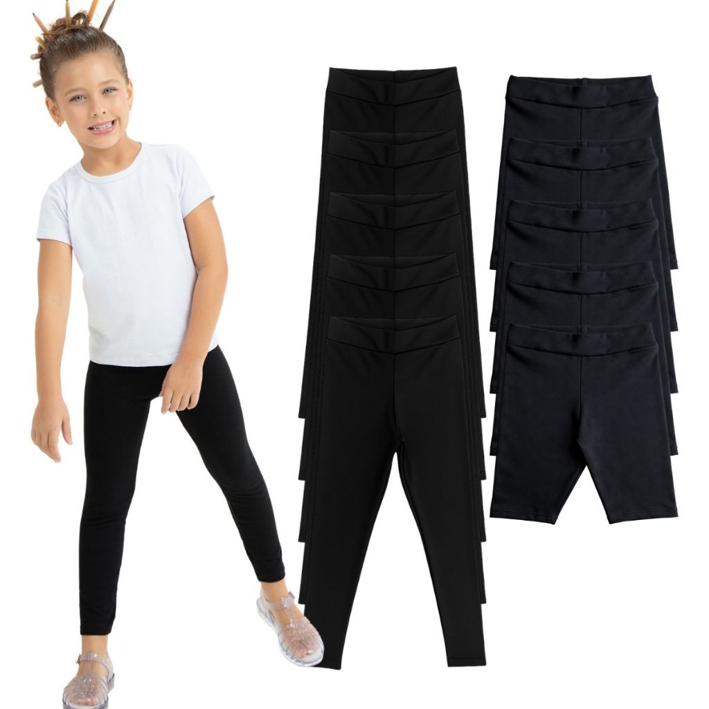 Kit 10 Peças Calça Legging e Bermuda Suplex Uniforme Escolar Infantil Juvenil Menina Tam 1 ao 16