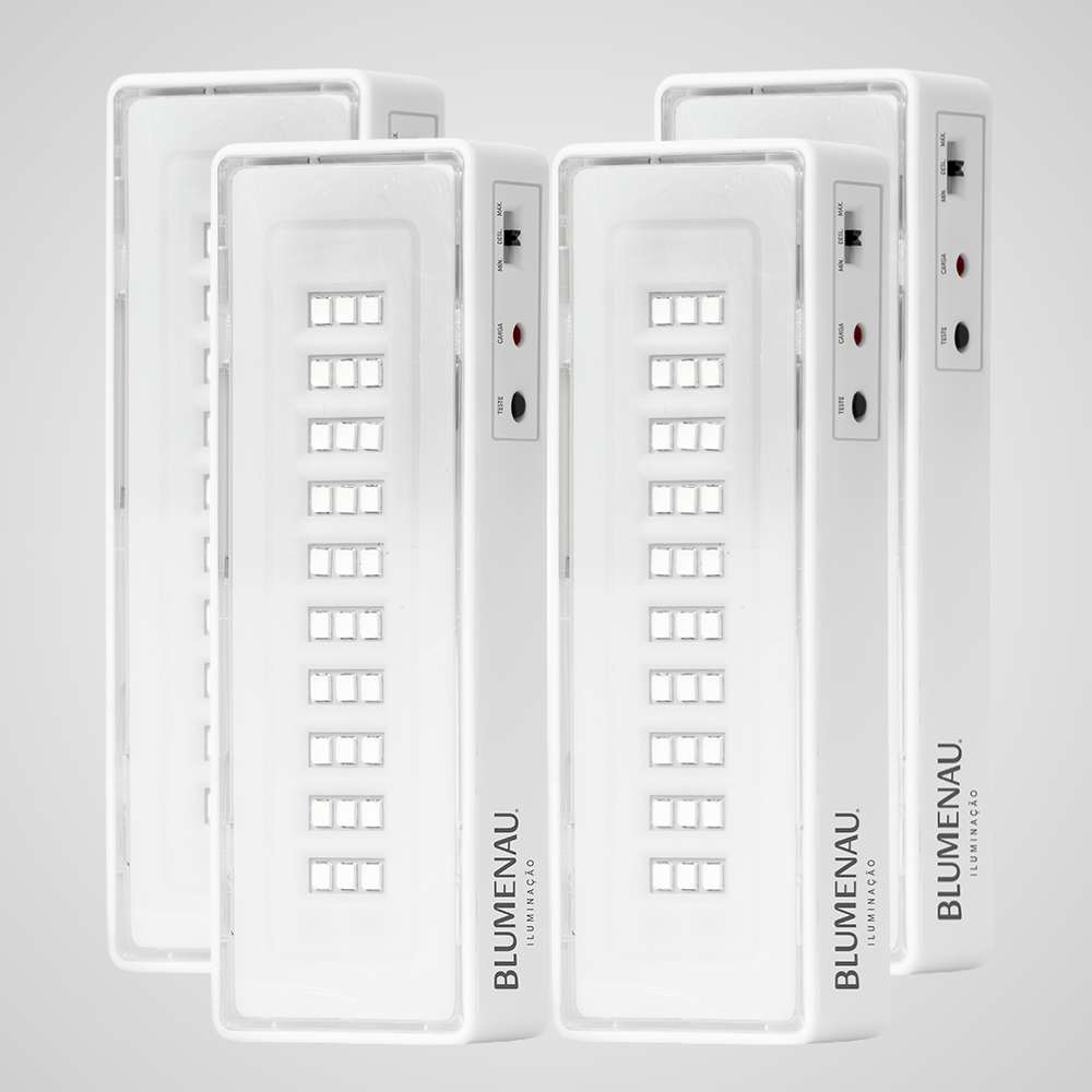 Kit 4x Luminária Luz De Emergência LED Recarregável 6500K Bivolt Horas De Autonomia