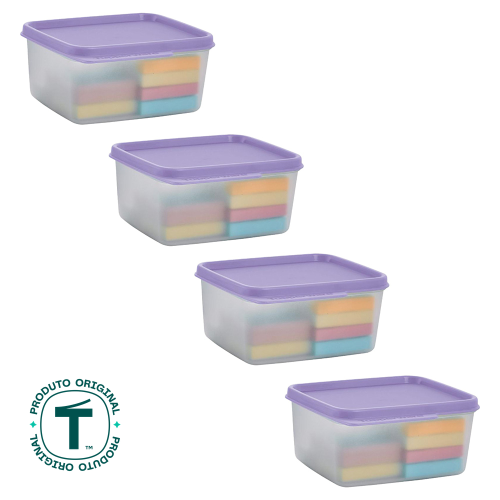 Kit com 4 Potes Herméticos Tupperware Basic Line Transparente 500ml