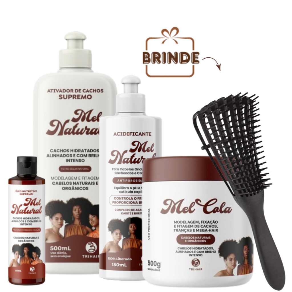 Kit Adificicante Mel Cola 500g Ativador de Cachos Natural