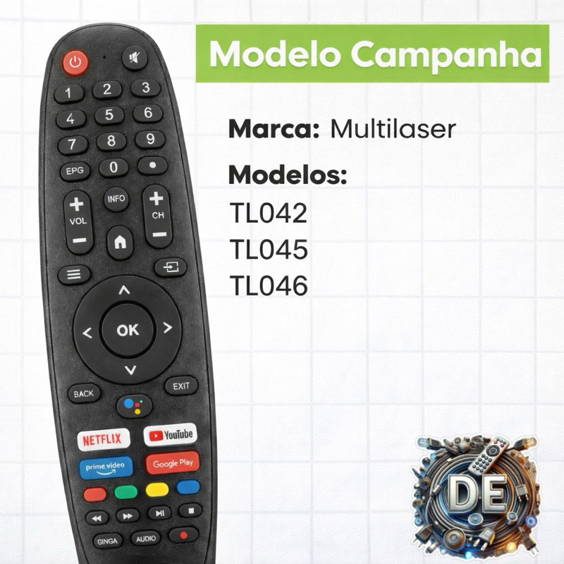 Controle Remoto Para Tv Multilaser Smart FBG 9207 SKY 9207 LE 7611 Tl042 - Tl045 - Tl046 - Substituto Compatível