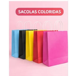 10 sacolas de papel kraft coloridas 14x22 ao 24x33