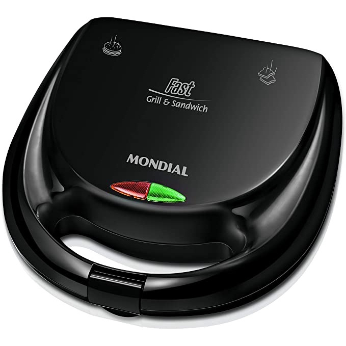 Sanduicheira Fast Grill e Sandwich Mondial Preto 750W S-12 Versátil e Compacta, Preto, 127V