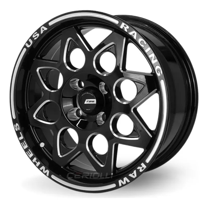 Kit 4 Rodas Aro 15 Tala 7 4x100 Raw Weld Eight Racing For Bicos de Cortesia Preto Diamantado