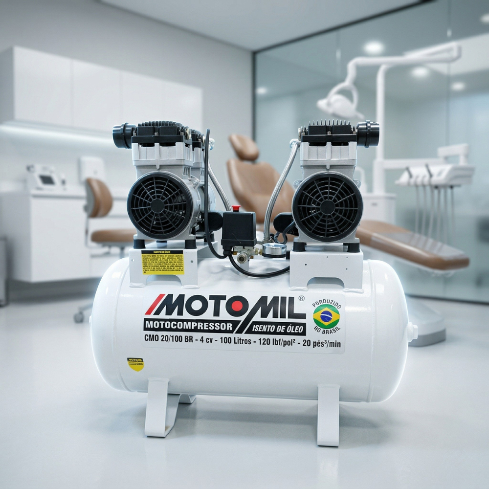 Compressor De Ar Odontológico 20 Pés 100l Silencioso sem óleo 4CV CMO-20/100BR