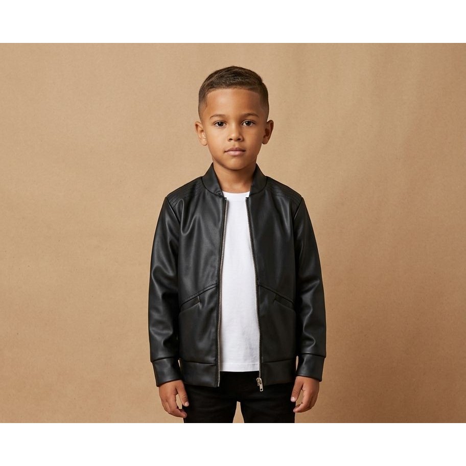 Roupa Menino Infantil Jaqueta Couro Sintético Preto Outono