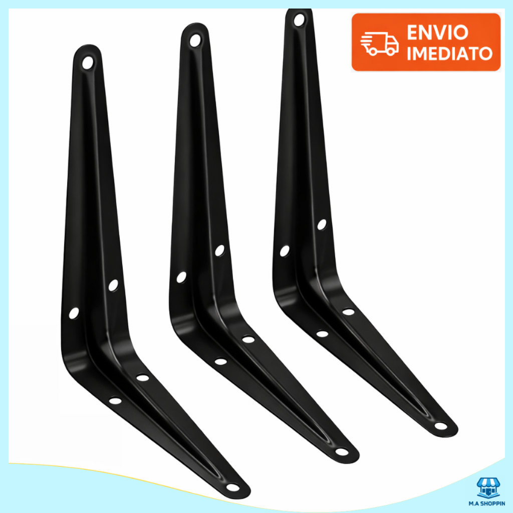 Kit 2 a 20 Suportes Mão Francesa Preta 20 X 25cm Prateleira Tábua Cantoneira Reforçada Preta