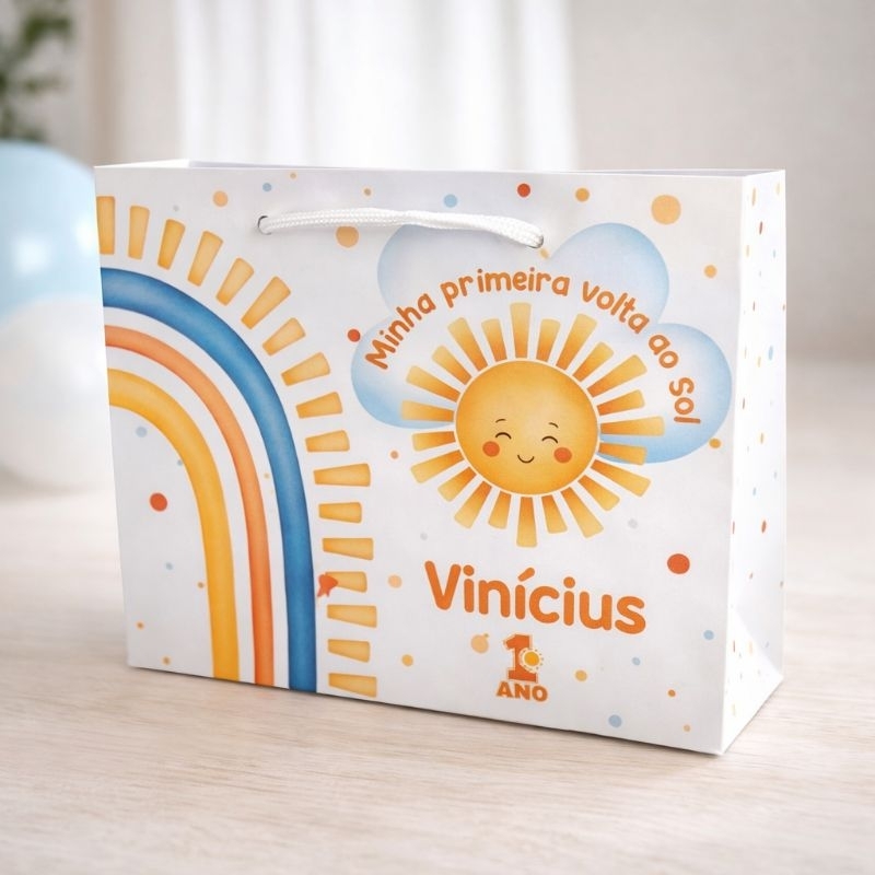 Kit Sacolas de Papel  Personalizadas Tema Primeira Volta ao Sol, aniversário, lembrancinha, pegue e monte