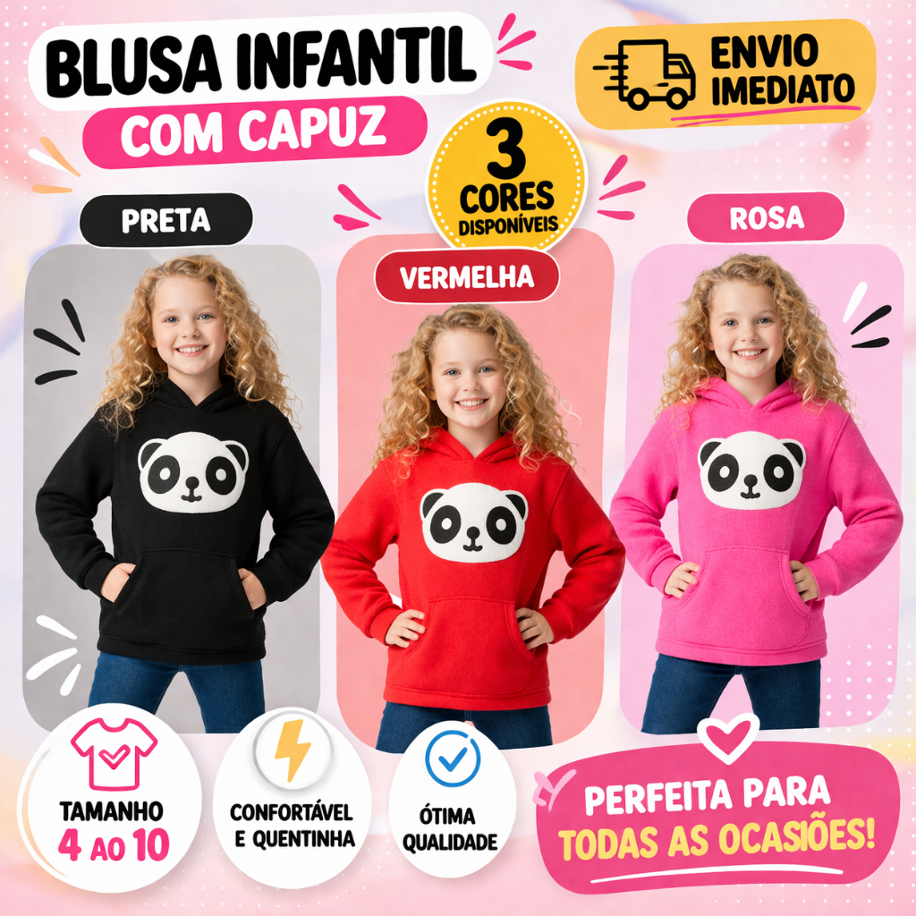 Blusa De Frio Jaqueta Infantil Pelinho Desenho Panda Casaco Menina 2 ao 10 - ENVIO IMEDIATO !!