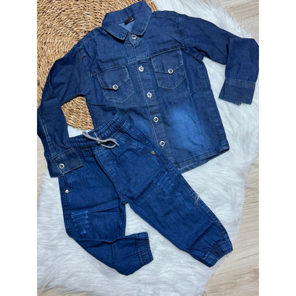 Conjunto Menino Jeans Molinho 01 a 03 Anos (Camisa Manga Longa e Jogger)