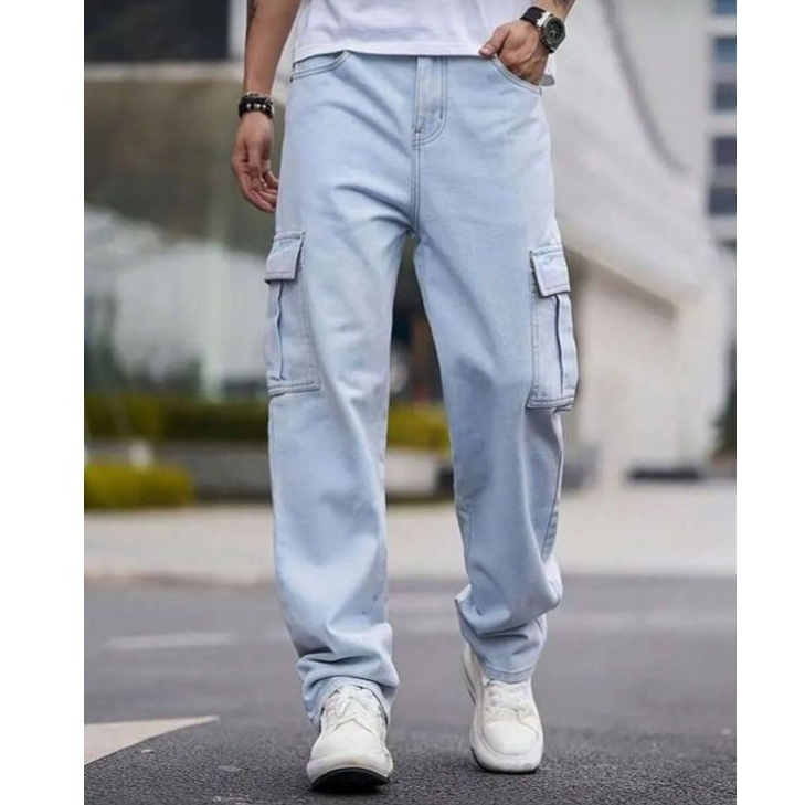 Calça Jeans Masculina Cargo Grafite Cargo Black Baggy Reta Menino Adolescente Infantil Juvenil 10-16