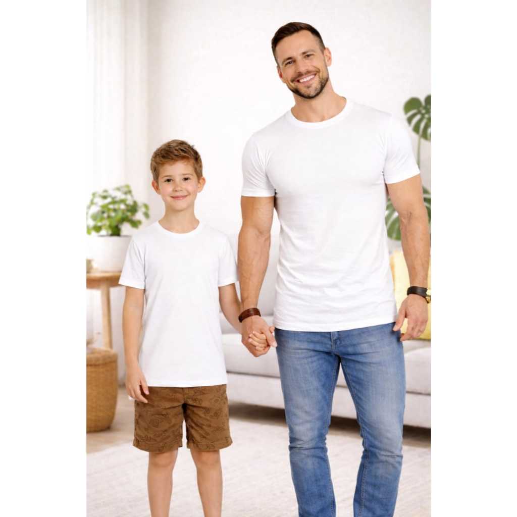 Conjunto Pai e Filho Camiseta Lisa Casual Versátil Algodão Macio Kit Camisa Tal Pai Tal Filho